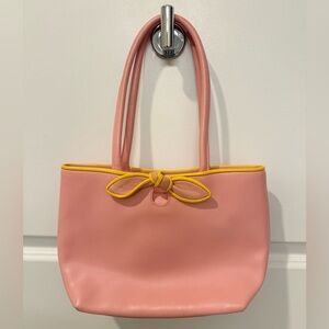 Vintage Y2K Furla Pink Leather Tote‎ Bag with Knotted Bow Detail, Made In Italy